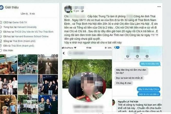 Nội dung bài đăng của tài xế B.Đ.H trên facebook và tin nhắn trò chuyện với chị L1